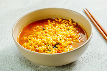 Korean instant noodles in bowl
