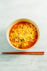Korean instant noodles in bowl