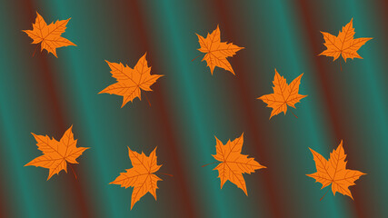 Abstract Autumn natural dark green folded background with fallen bright yellow orange maple leaves. Cozy vector palette card Down to Earth. Fall season illustration. Flyer, banner or template. Foliage
