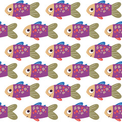 Hand drawn sea fish. Seamless vector pattern. Minimalistic illustration for design, packaging, textiles