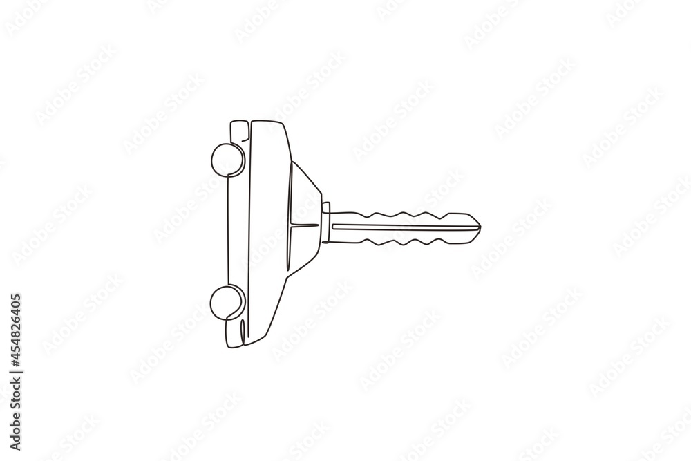Aufkleber continuous one line drawing car key with car shape. keyring car and remote control key in vehicle in