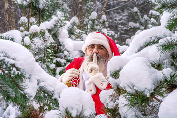 Santa Claus on Xmas Eve in the snowy forest