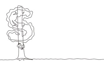 Continuous one line drawing tree shaped in dollar sign. Money tree investment growth income interest savings economy funds stock market financial business. Single line draw design vector illustration