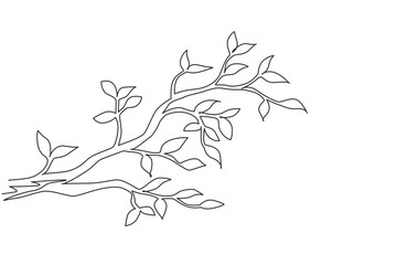 Single continuous line drawing leaf hanging from tree branch. Spring planting. Early seedlings grown from seeds. Agriculture. Earth day, ecology concept. Dynamic one line draw graphic design vector