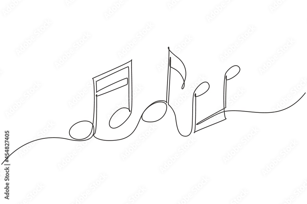 Poster single one line drawing sheet music icon in trendy flat style isolated on background. musical symbol