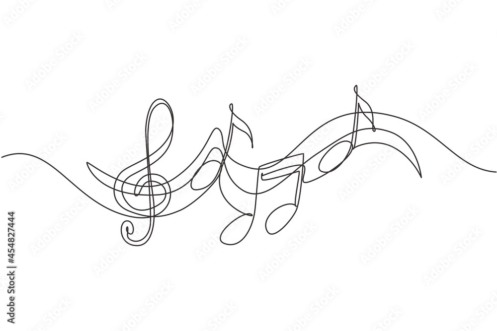 Aufkleber single continuous line drawing music symbols. music note. musical symbol in one linear minimalist st