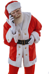Emotional senior male model old man with a natural white beard in the role of Father Christmas