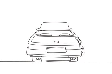 Continuous one line drawing vintage convertible sports car line icon. Outline symbol of collectors car and automotive design. Classic motor vehicle. Single line draw design vector graphic illustration