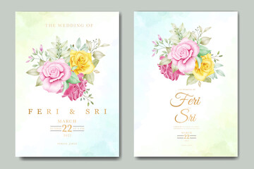 elegant floral leaves wedding invitation card  watercolor