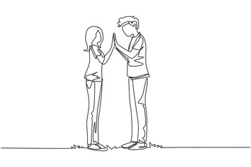 Continuous one line drawing Man and woman holding hands and looking in each other eyes. Couple in love spending time together outdoors. Happy family concept. Single line draw design vector graphic