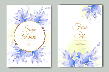 elegant floral leaves wedding invitation card watercolor