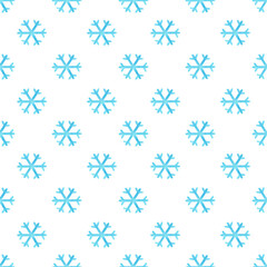 Blue snowflakes on a white background. Seamless pattern with watercolor drawings. Winter print for fabric, paper, packaging, textiles, scrapbooking. Snow ornament polka dot