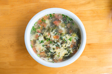 Popular and classic Chinese Sichuan home-cooked dish-Tomato, Egg, Seaweed Soup