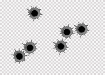 Realistic bullet holes from firearm in metal plate. - obrazy, fototapety, plakaty