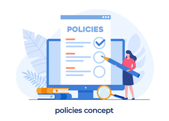 Policies form concept, regulation and procedure, flat illustration vector