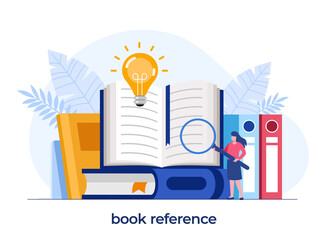 book reference concept, library, literature, education concept design, idea, brainstorming, flat illustration vector template