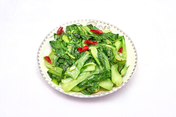 Obraz premium Green, light and healthy stir-fried vegetables dishes, suitable for vegetarianism