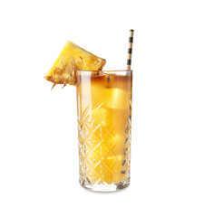 Glass of tasty mai tai cocktail on white background