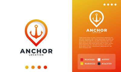 Anchor with pin location map logo design template illustration