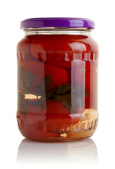 glass jar with pickled tomatoes