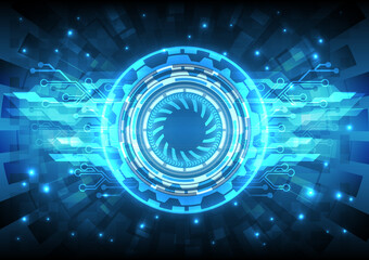 Infographic computer engineering. Futuristic Sci-Fi glowing HUD element. Abstract hi-tech particle background. Hologram and head-up display interface. Virtual reality technology cyberpunk