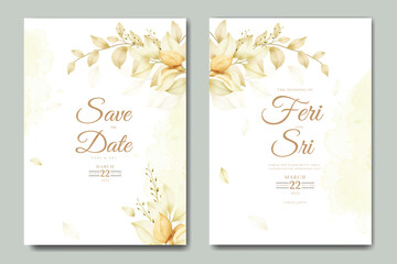Obraz na płótnie Canvas elegant wedding invitation card with floral leaves watercolor
