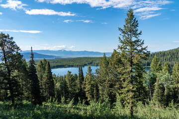 Overlook of Taggert Lake in Grand Teton National Park in summer