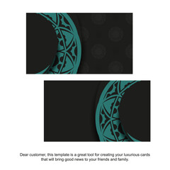 Template for print design business cards in black with blue patterns. Preparing a business card with a place for your text and an abstract ornament.