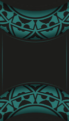 Luxurious Template for print design postcards in black color with blue patterns. Preparing an invitation with a place for your text and abstract ornament.