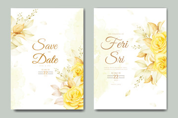 weddin invitation card with floral leaves watercolor