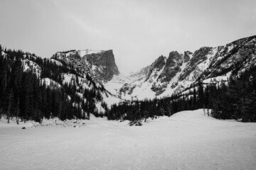 winter mountain landscape Rocky Mountain National Park Colorado Dream Lake