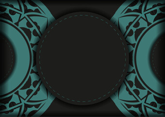 Vector invitation card with place for your text and abstract patterns. Luxurious Ready-to-print postcard design in black with blue patterns.