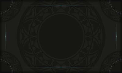 Postcard design with abstract patterns. Black banner template with Greek ornaments and place for your logo.