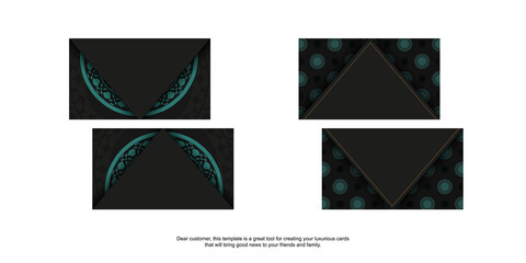 Print-ready business card design with space for your text and abstract patterns. A set of business cards in black with blue ornaments.