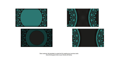 Stylish business cards with space for your text and abstract patterns. Ready-to-print business card design in black with blue patterns.