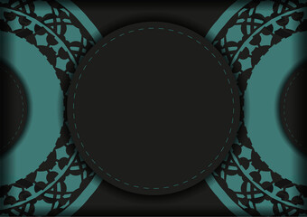 Vector Invitation card template with place for your text and abstract ornament. Luxurious design of postcard in black color with blue greek ornaments.