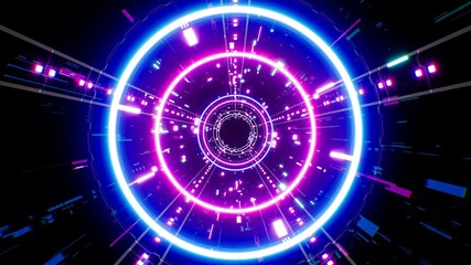 Neon Circle Light in the Future Transport Tunnel