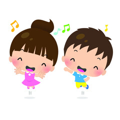 Illustration of girls and boys jumping happily