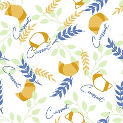 Delicious Fresh Baked Croissant Vector Graphic Art Seamless Pattern