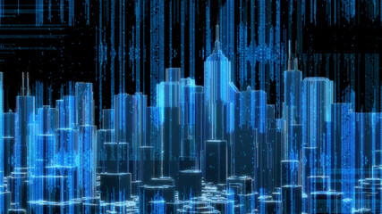 Cyber Data Technology City Buildings Skyline Matrix