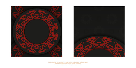 Black business card with red Greek ornament. Print-ready business card design with space for your text and abstract patterns.
