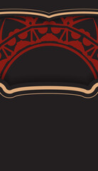 Template for print design business cards in black with red Greek patterns. Preparing a business card with a place for your text and an abstract ornament.