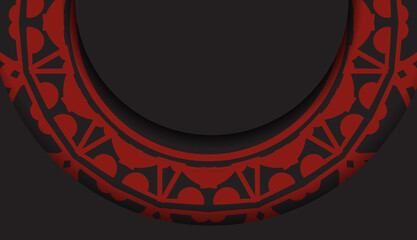 Business card design in black with red Greek patterns. Stylish business cards with place for your text and abstract ornament.