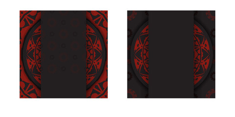 Print-ready black business card design with red Greek patterns. Vector Business card template with place for your text and abstract ornament.