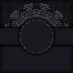 Print-ready black business card design with Greek patterns. Business card template with place for your text and vintage ornament.