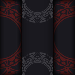 Vector Business card design in black color with red greek patterns. Stylish business cards with place for your text and abstract ornament.