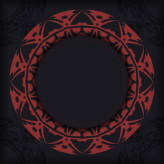 Vector Business card design in black color with red greek patterns. Stylish business cards with place for your text and abstract ornament.