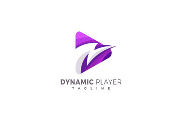 Dynamic player 3d creative purple color technological logo