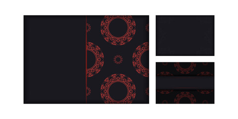 Template for printing design business cards in black with Greek patterns. Preparing a business card with a place for your text and vintage ornaments.