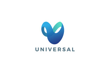 Letter U creative 3d blue color spiral technological universal logo